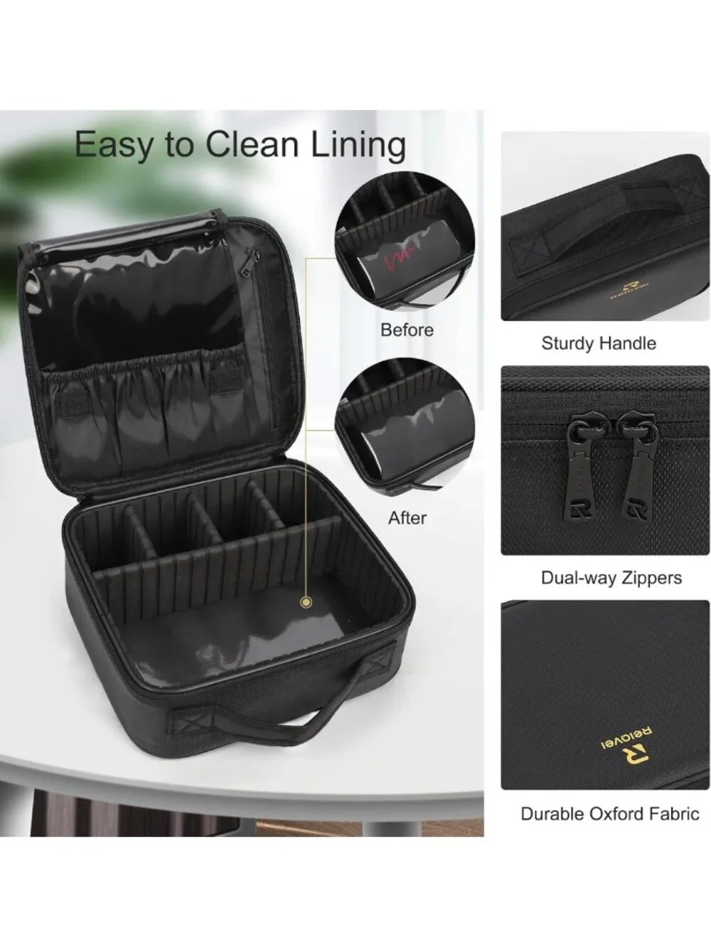 Portable Travel Makeup Organizer Case with Adjustable Dividers for Cosmetics